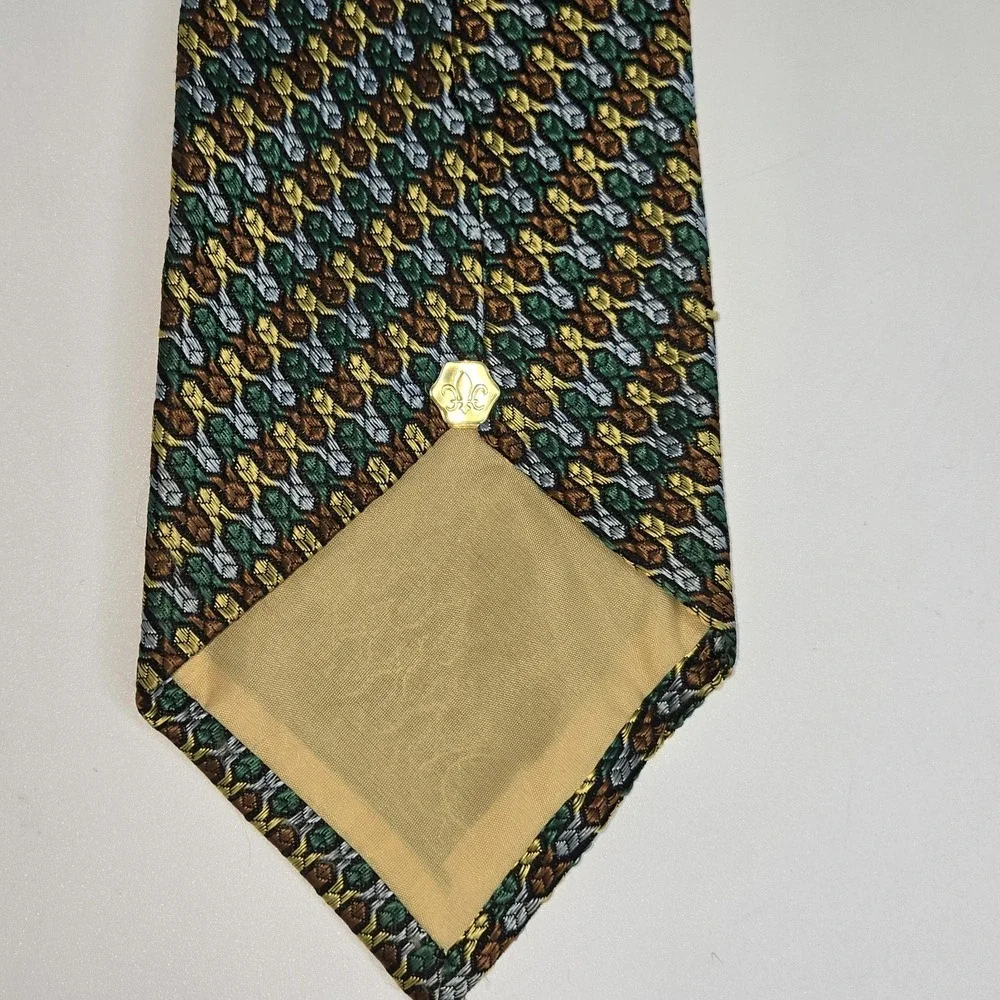 Vtg 60s Nadlers Rhodia Tie Woven Italy Green Gold Orange Geometric Mod Wide 4.5